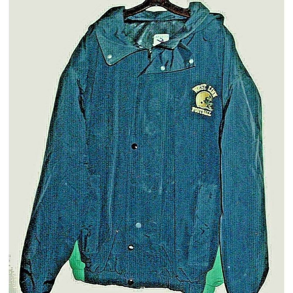 Men's Jacket by Unique Sales Black/Green Hideable Hood Front Pockets  Size 2XL